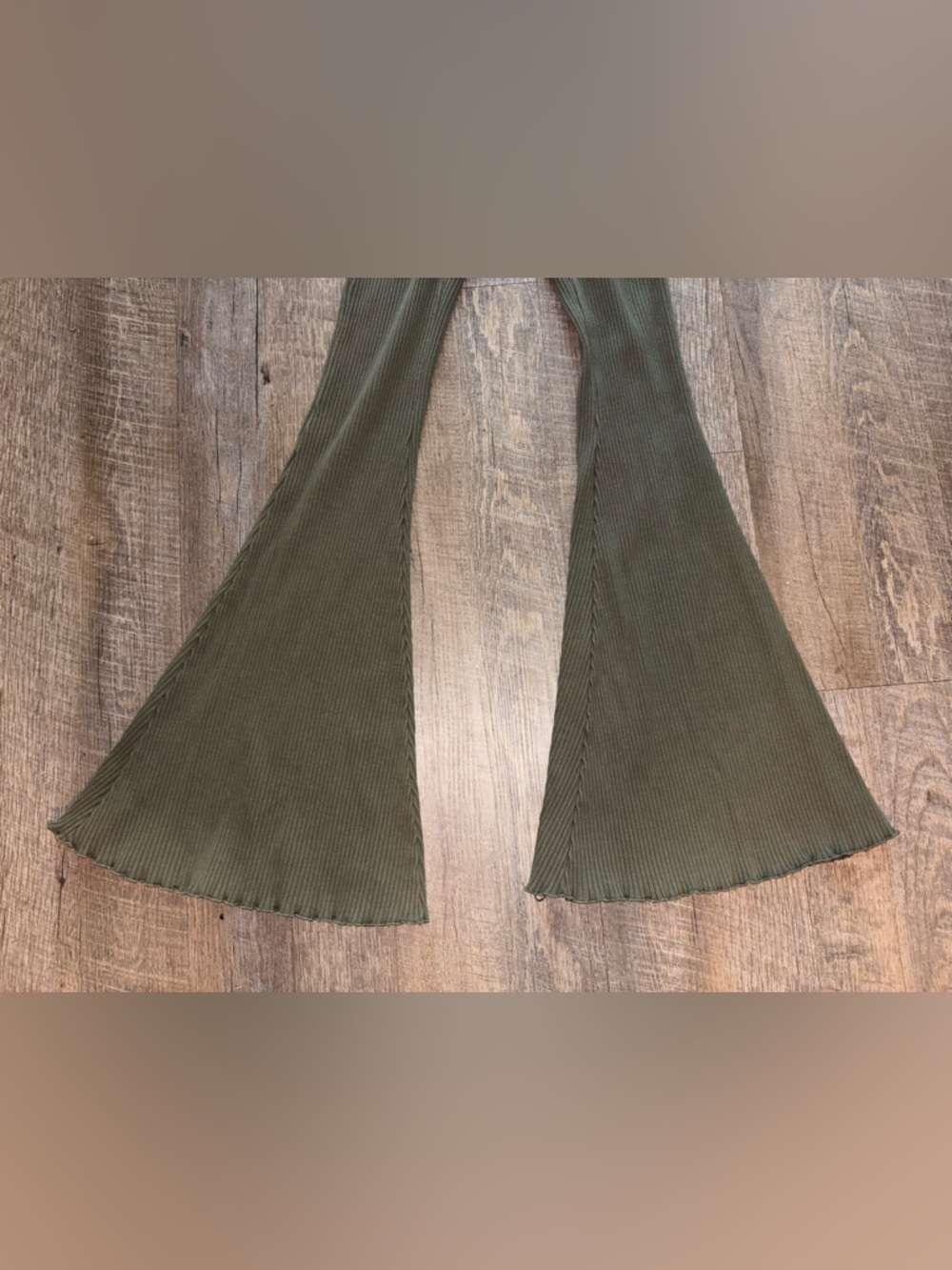 aerie Ribbed High-Rise Flare Pants in Olive - Picture 4 of 6